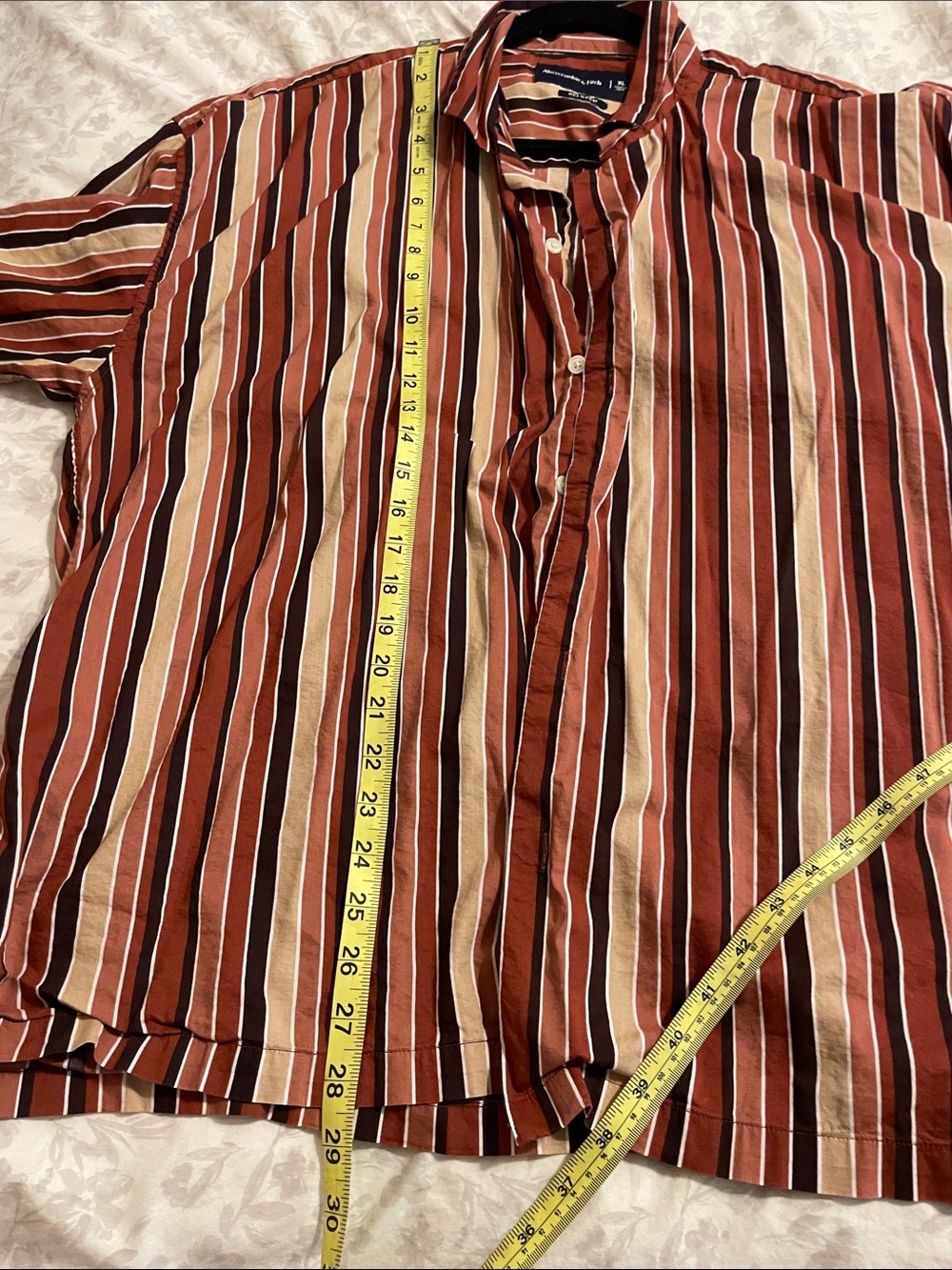 Abercrombie & Fitch Rust and Cream Striped Short-Sleeve Shirt - Picture 6 of 6